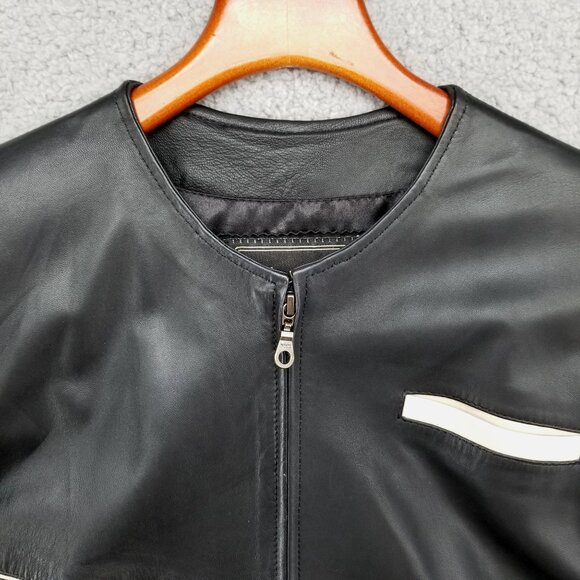 Silvia y Mario Womens Black Leather Jacket Lined Pockets Full Zip Argentina Sz M - Picture 4 of 16